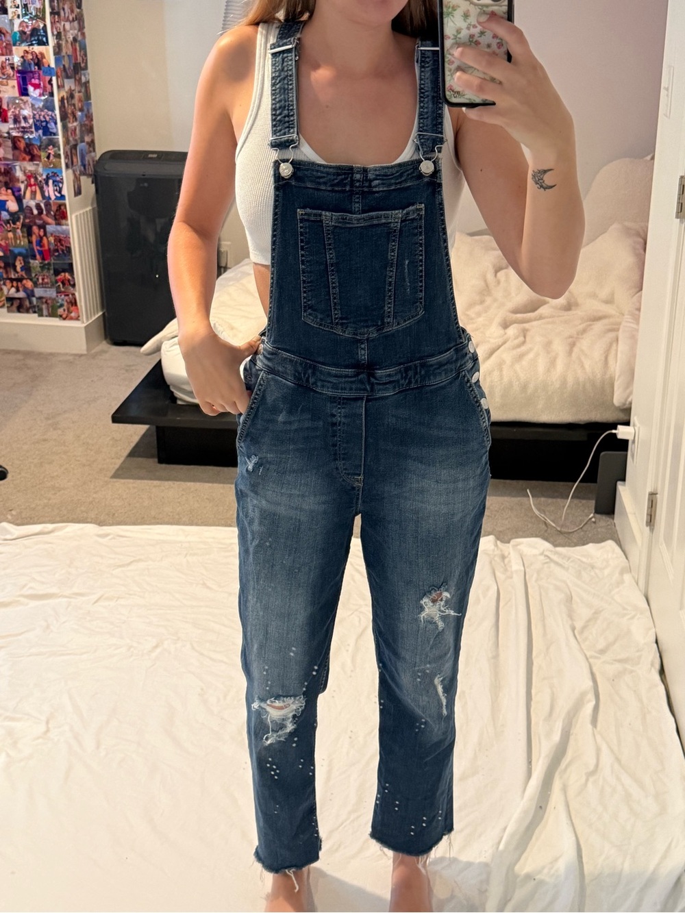 H&M Dark Blue Distressed Denim Overalls